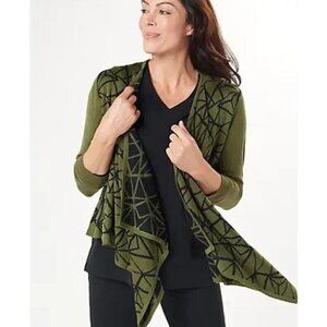 Truth +Style Knit Jacquard Cropped Cardigan Wrap Olive Large